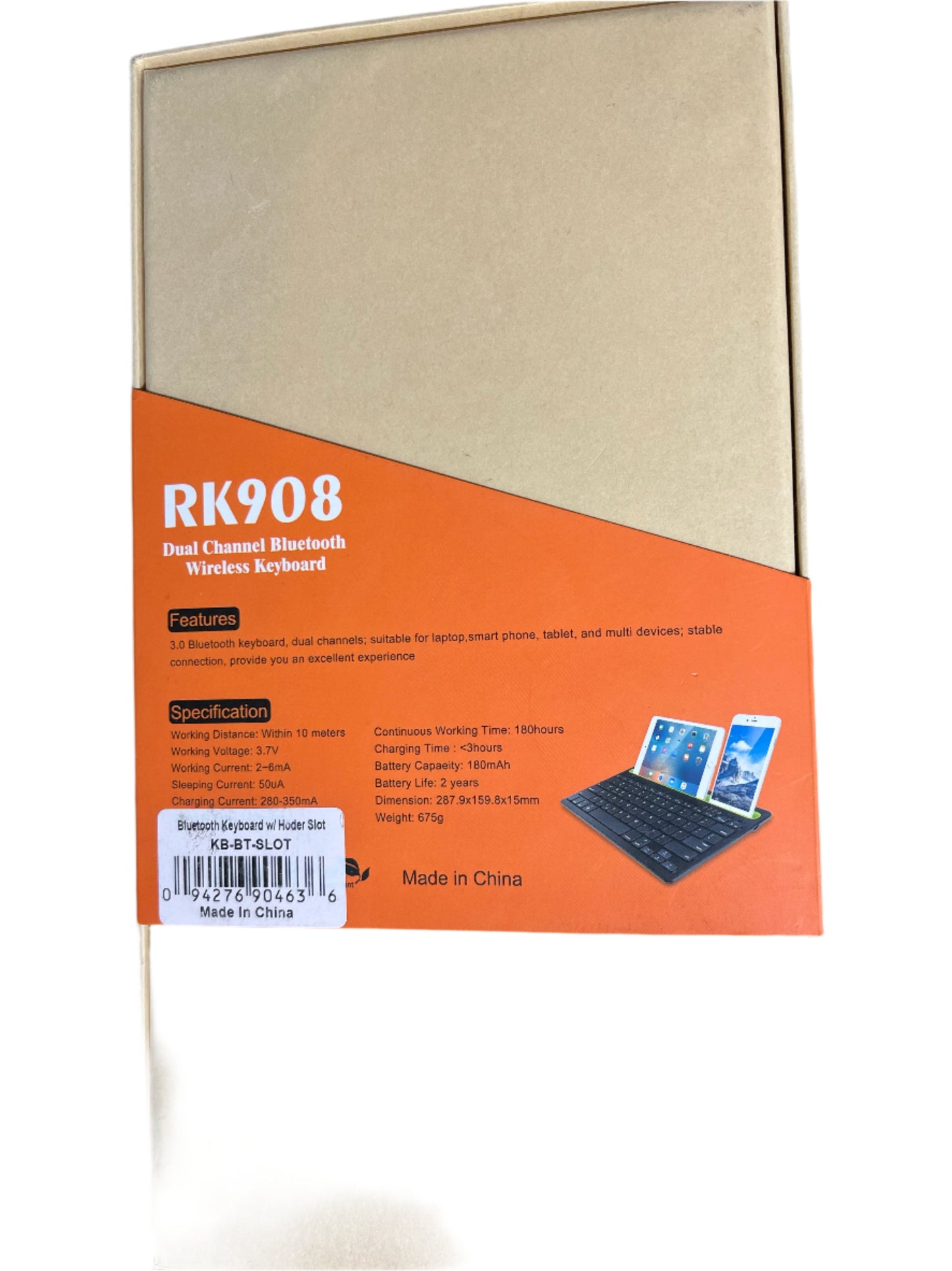 RK908 Dual Channel Bluetooth Keyboard with Holder Slot - Wireless Typing and Device Stand in One