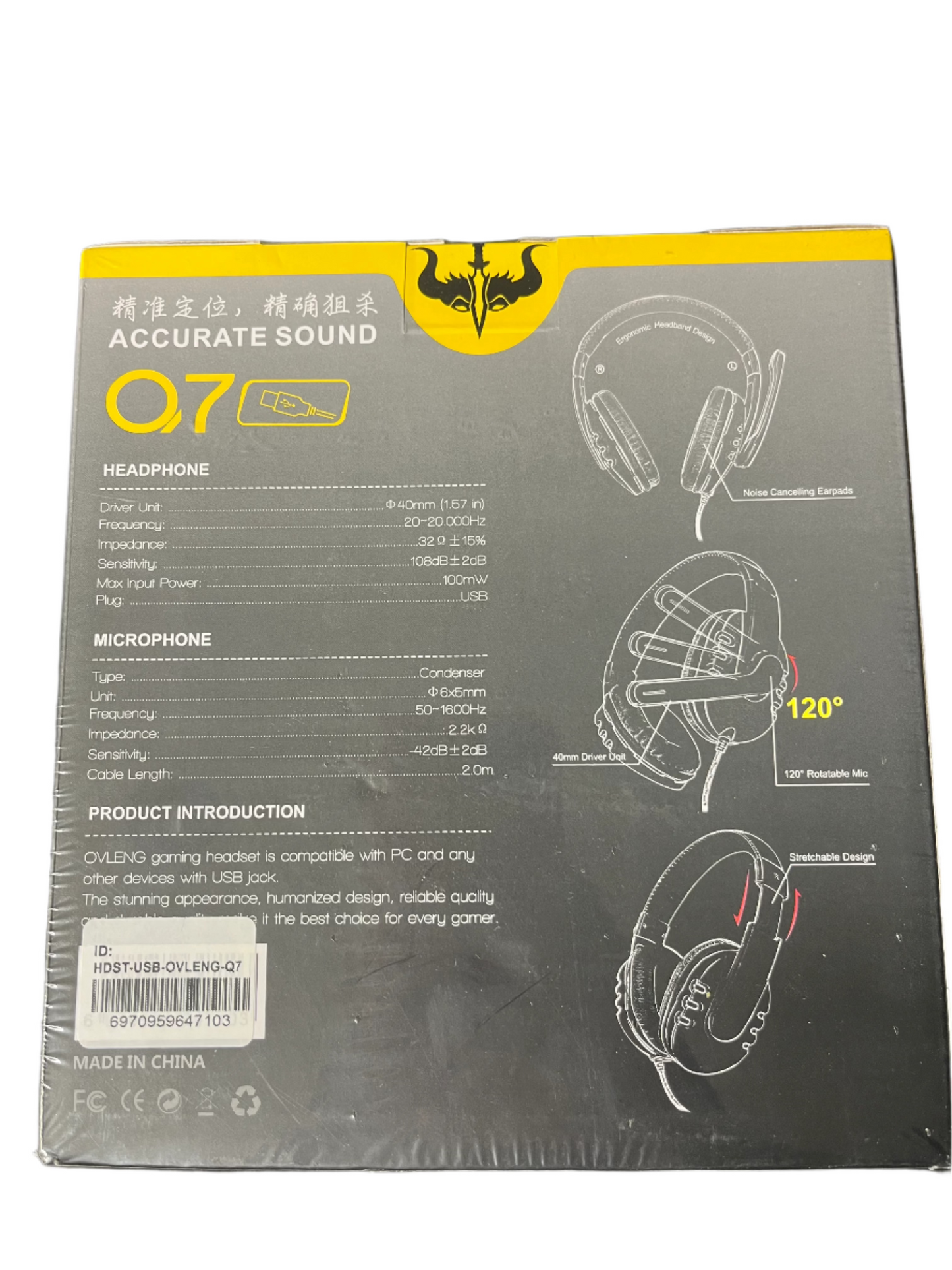 OVLENG Q7 Gaming Headset for PC - 3D Surround Sound & Noise-Cancelling Mic