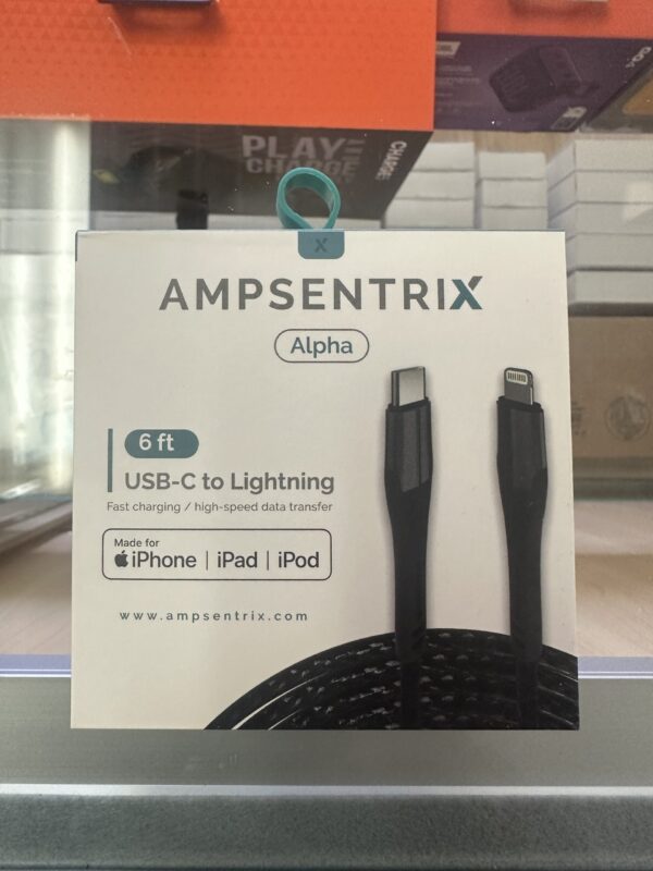 6 ft Non-MFI USB Type C To Lightning Cable (AmpSentrix) (Infinity) (Black)