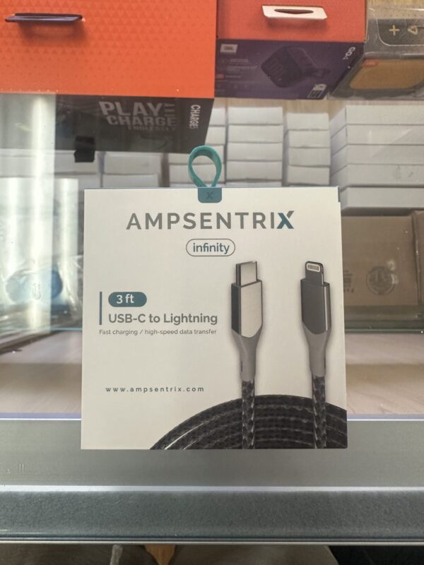 3 ft MFI Lightning To USB Type C Cable (AmpSentrix) (Alpha) (Black)