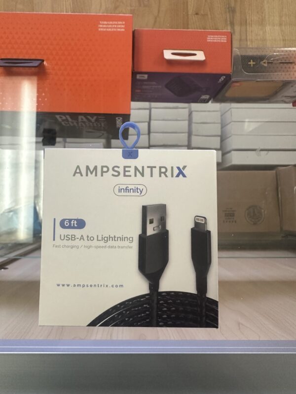 6 ft MFI Lightning To USB Type A Cable (AmpSentrix) (Alpha) (Black)