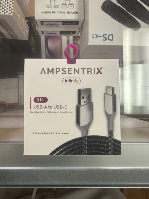 Ampsentrix USB-A to USB-C 3ft Charging Cable Threaded