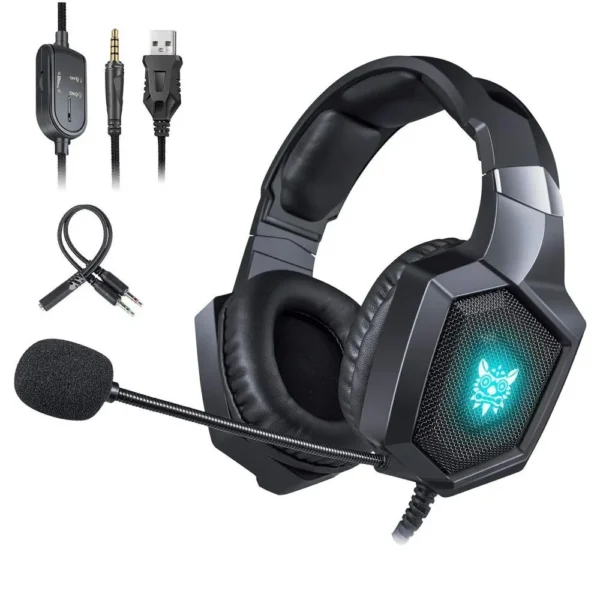 Onikuma K8 Wired Stereo Over Ear Gaming Headset with RGB Light 3.5mm Audio Jack - Image 3
